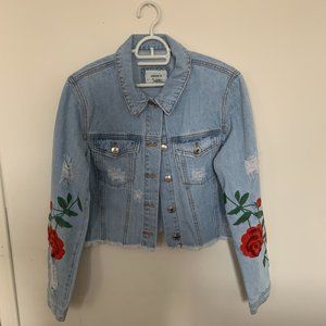 Cropped Rose Distressed denim Jacket